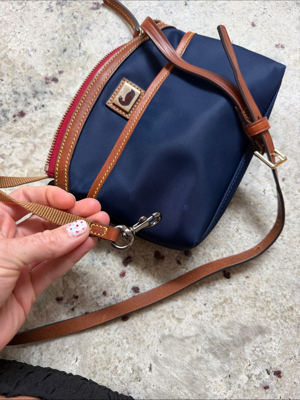 Dooney & Bourke Wayfarer Navy Nylon Domed Shoulder Bag Leather Strap - Picture 8 of 13